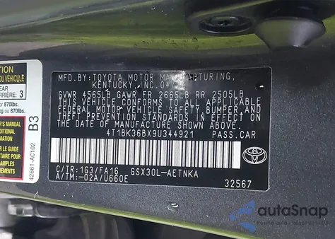 2009 Toyota Avalon Xl from USA, damaged, VIN 4T1BK36BX9U344921